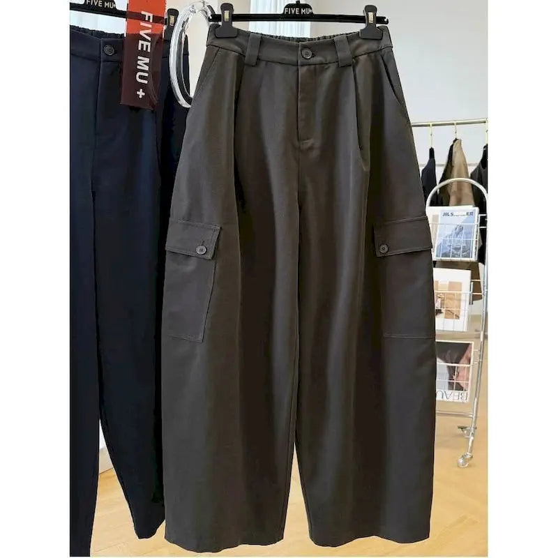 Cargo Pants Women Large Size Sporty Workwear Korean Style Casual Elastic Waisted Trousers Streetwear Clothing Wide Leg Pants