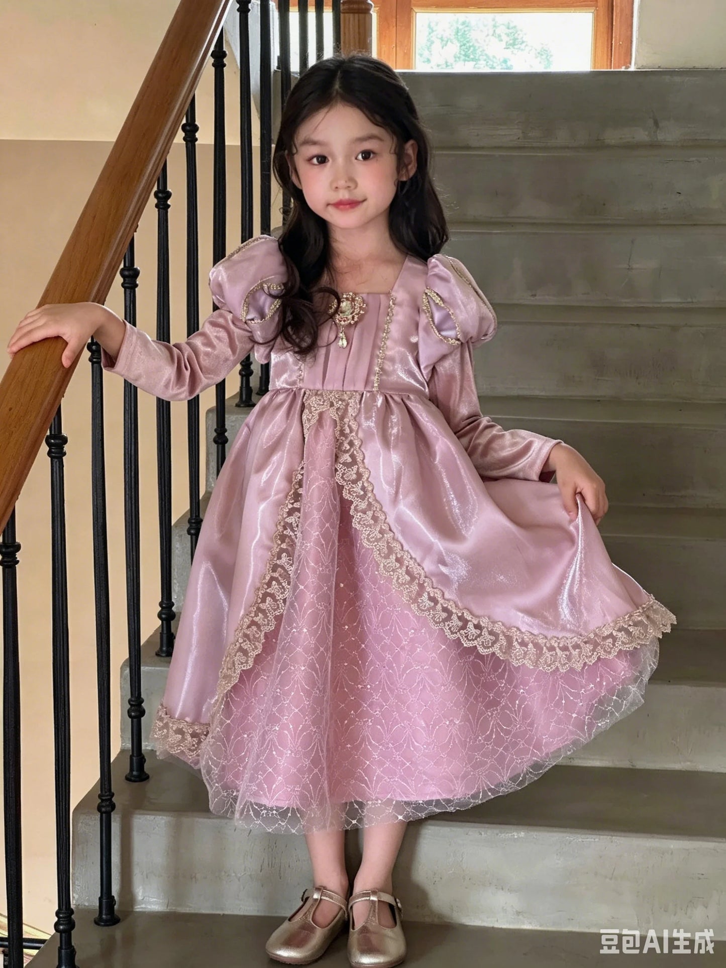 Kids Pink Aurora Princess Lolita Dress Halloween Costume Girl Sleeping Beauty Princess Cosplay Birthday Party Dresses for 2-12Y