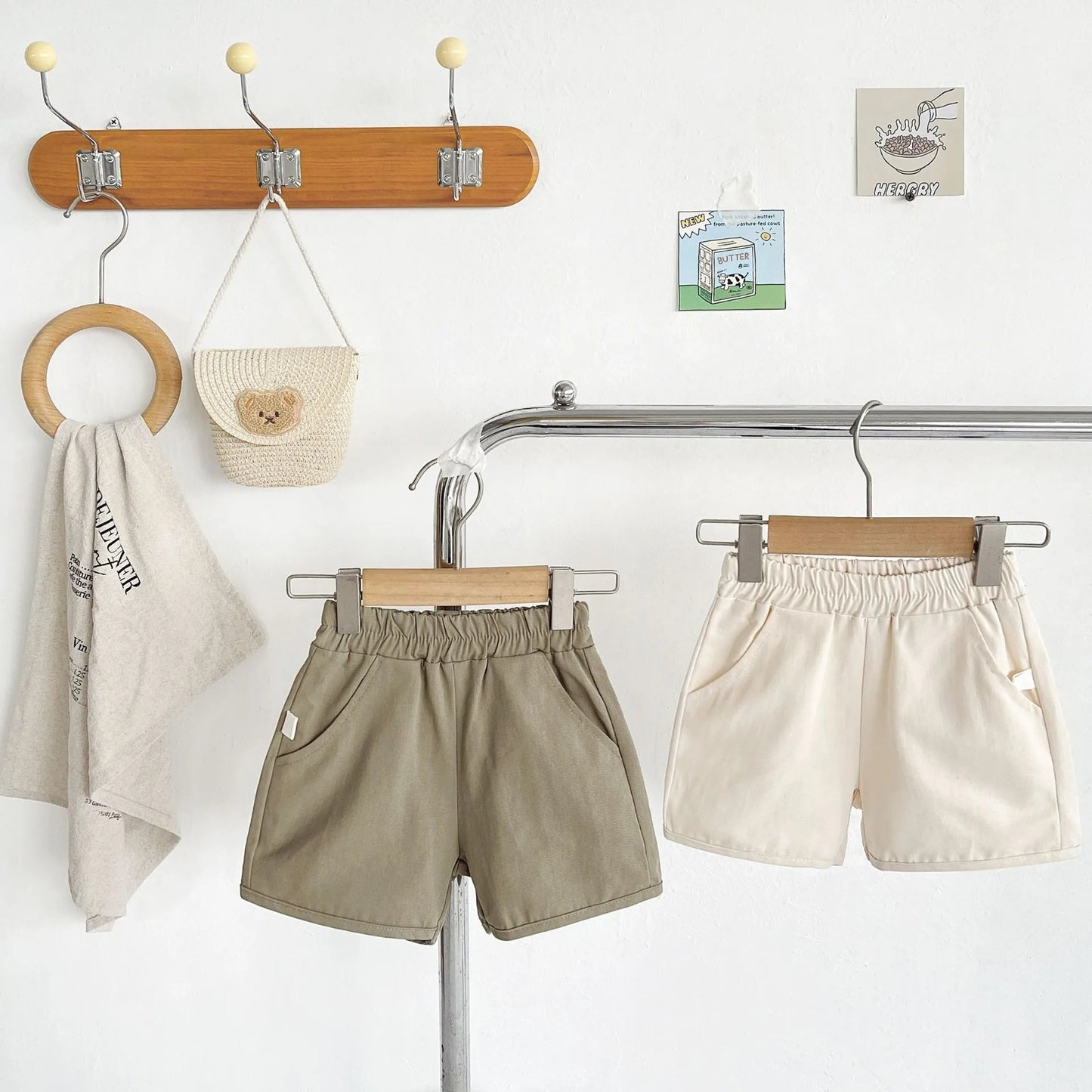 Ircomll 2 Pcs Summer Baby Workwear shorts 100% Organic Cotton for Infant Baby and Toddler, Boys, Girls Breathable Leisure Shorts