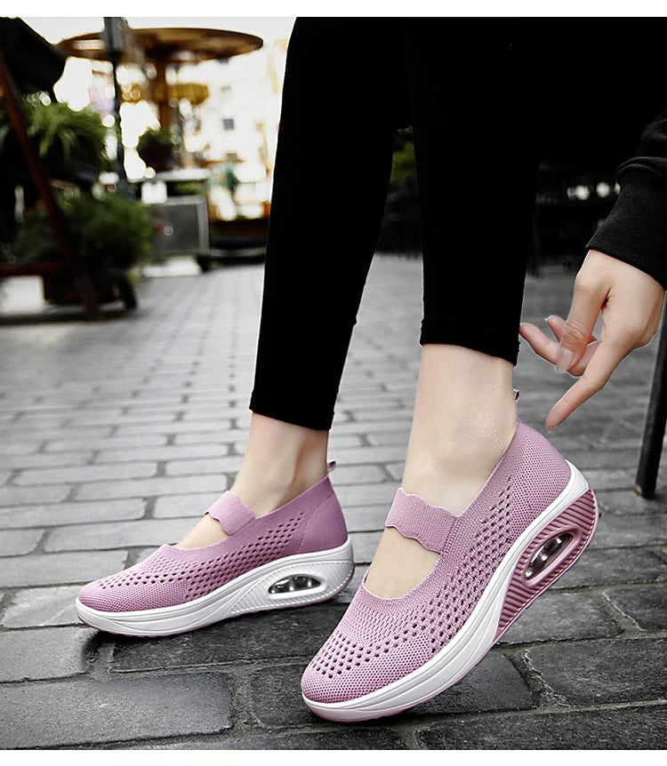 Solid Color Women Walking Shoes Air Cushion Non Slip Orthopedic Shoes Ladies' Casual Mother's Shoes Slip-On Lazy Loafers Sneaker