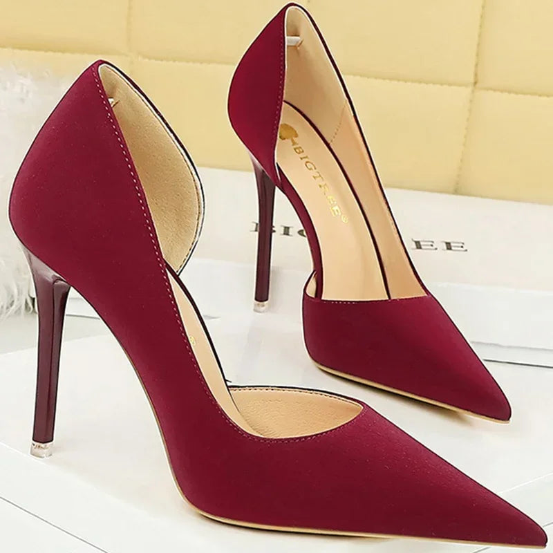 2025 New Women 11cm High Heels Wine Green Pumps Plus Size 34-43 Stripper Evening Orange Heels Lady Wedding Bridal Scarpins Shoes
