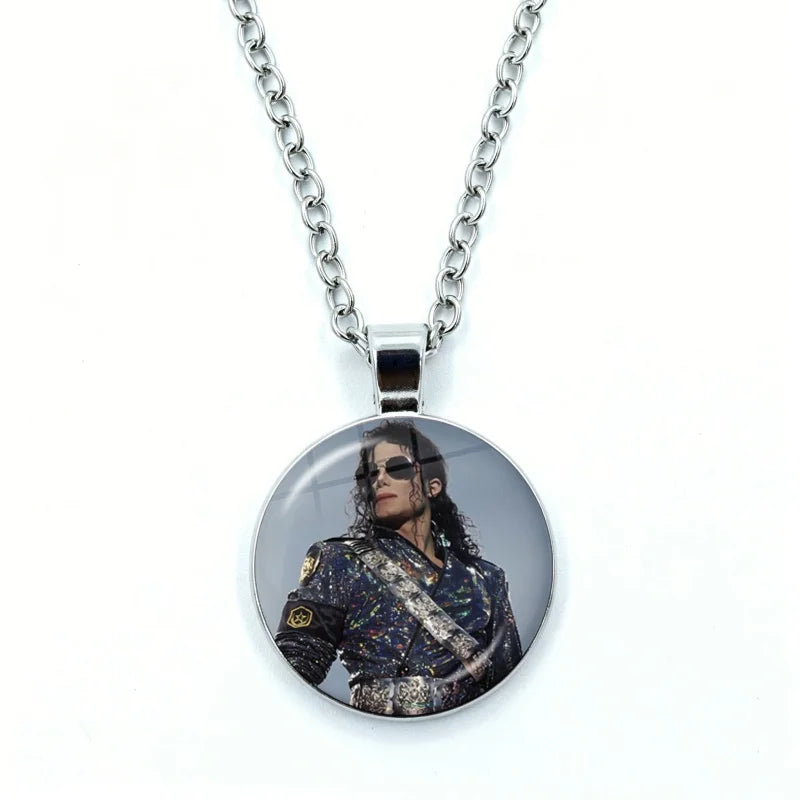 Thriller Dangerous M-Michael J-Jackson Necklace for Women Jewelry Cabochon Glass Pendant Fashion Statement Necklace