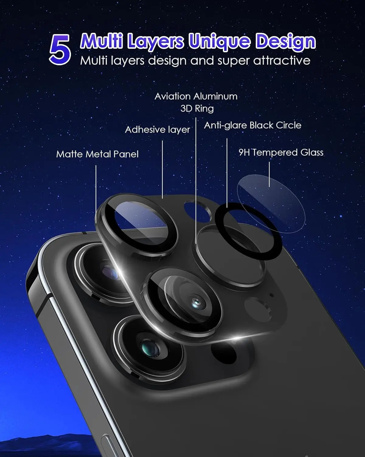 1PC Metal Camera Lens Protector For iPhone 16 15 14 13 12 11 Pro Max 9H Tempered Glass Ziai Matte Armor Black Anti-Scratch