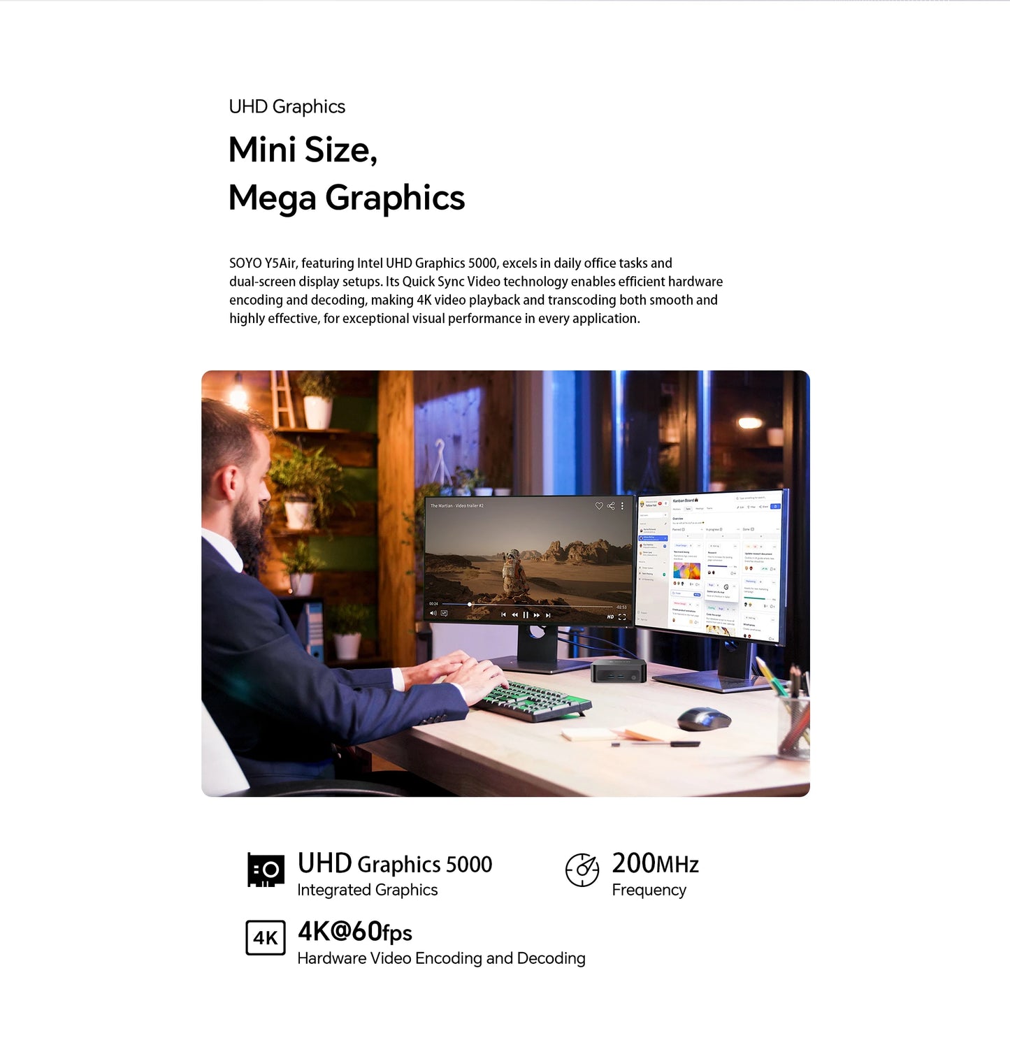 SOYO Mini PC Y5 Air Intel i5 4th CPU with 8GB RAM 128GB M.2 SSD  Mini Desktop Computer Dual 4K Display, WiFi 5, BT4.2, USB-C