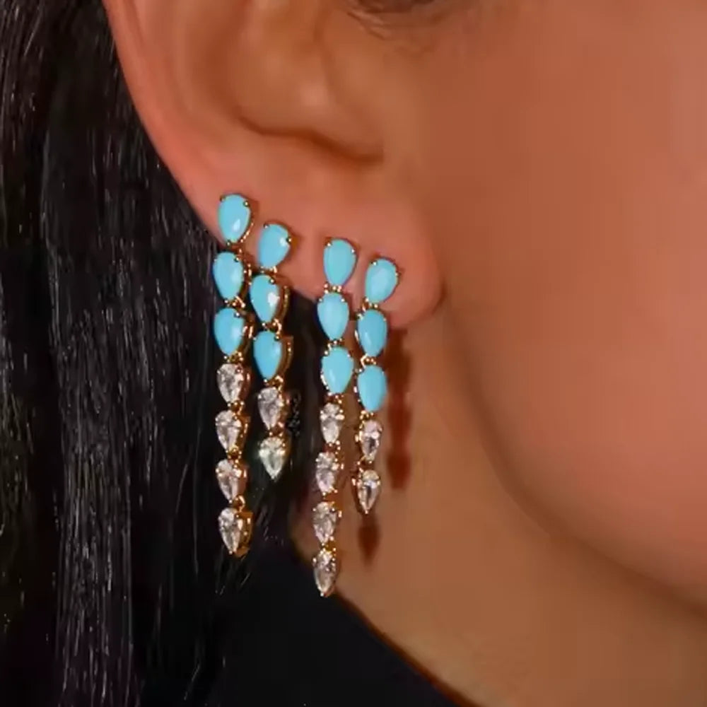 2025 New High Quality Geometric Bezel Setted Blue Turquoises Stone Summer Hot Fashion Jewelry Women Hand Chain Bracelet