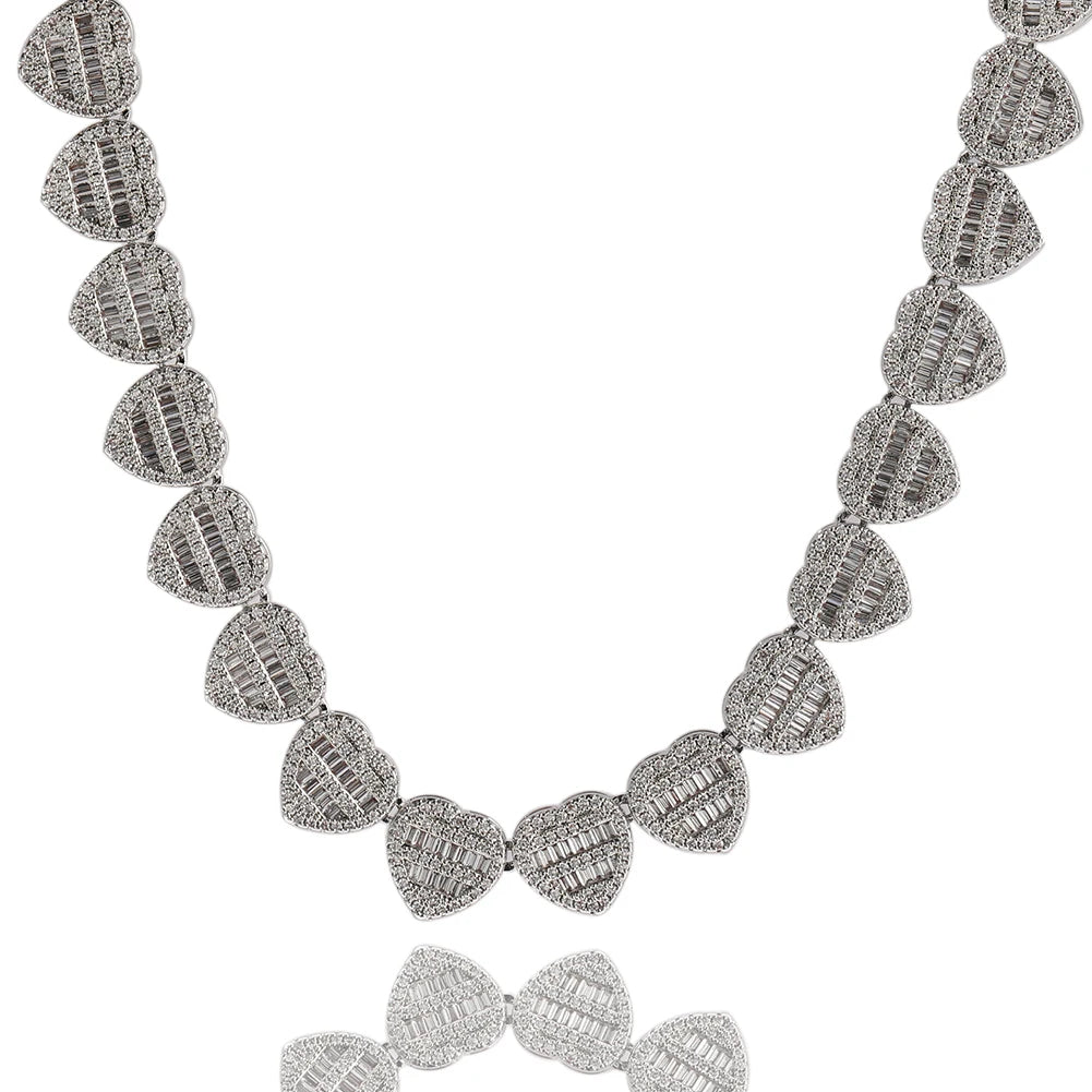 UWIN BaguetteCZ Heart Chain Necklaces for Women Iced Out AAAAA Cubic Zirconia Tennis Chain Necklaces Fashion Jewelry for Gift