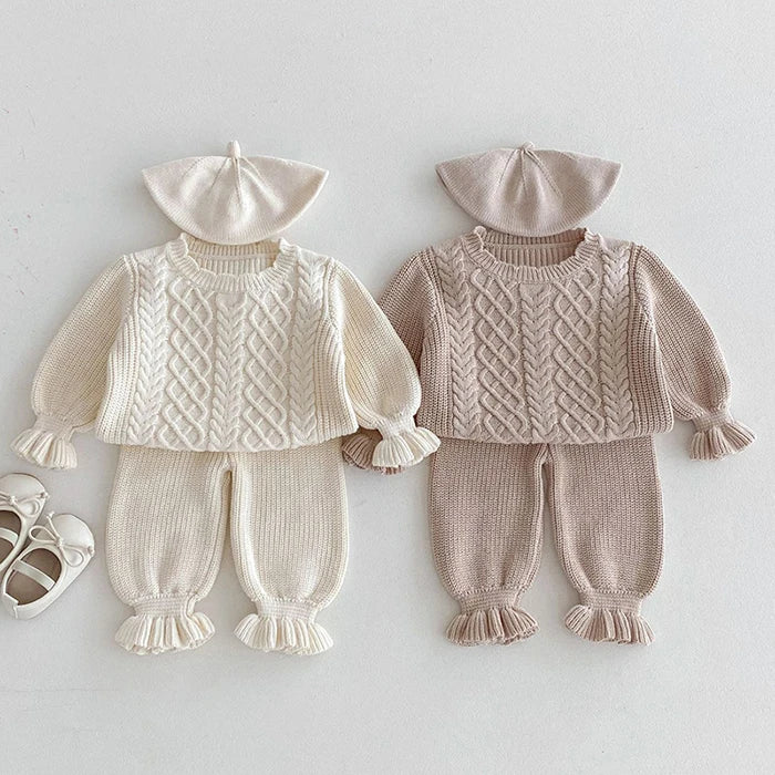 2024 New Autumn Toddler Baby Girl Knitting Clothes Suit Long Sleeved Solid Color Knitted Sweater+Pants Children Clothes Set