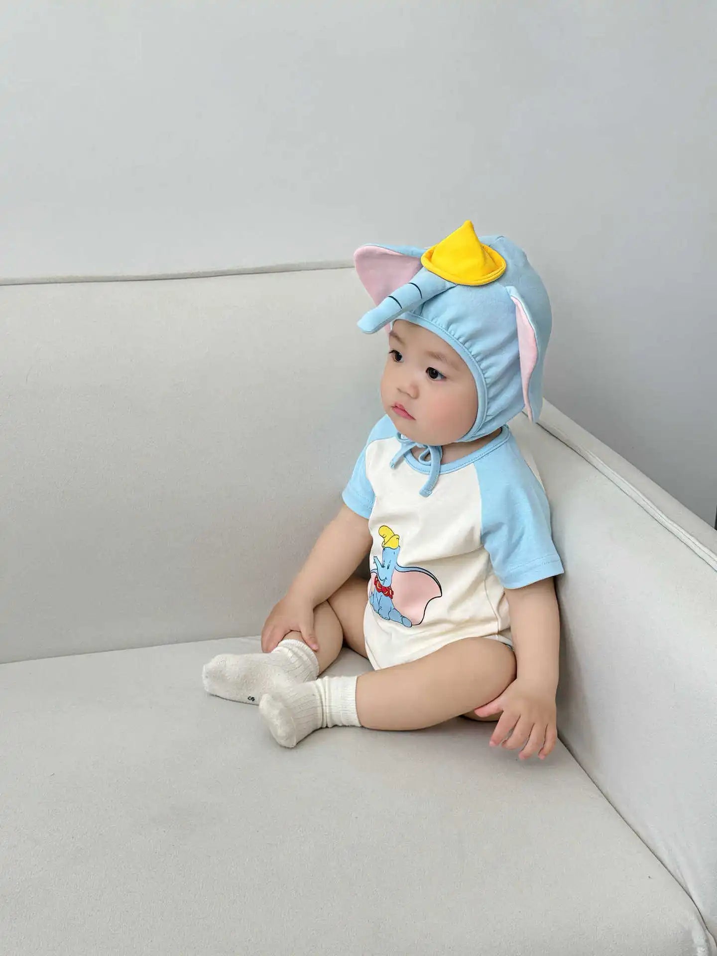 3D Elephant Print Baby Onesie with Hat Set Short Sleeve Romper Bodysuit Outfit Newborn Infant Summer Outfit Cute Animal Costume