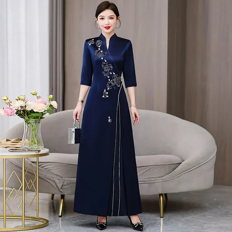 Elegant New Mom Wedding Dress Autumn Chinese Dress Daily Wearable Dress For Grandma Happy Marriage Gown