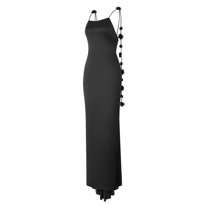 hirigin Women Long Bodycon Dress Solid Color Flower Tassel Sleeveless Sling Cocktail Dress Summer Party Club Backless Long Dress