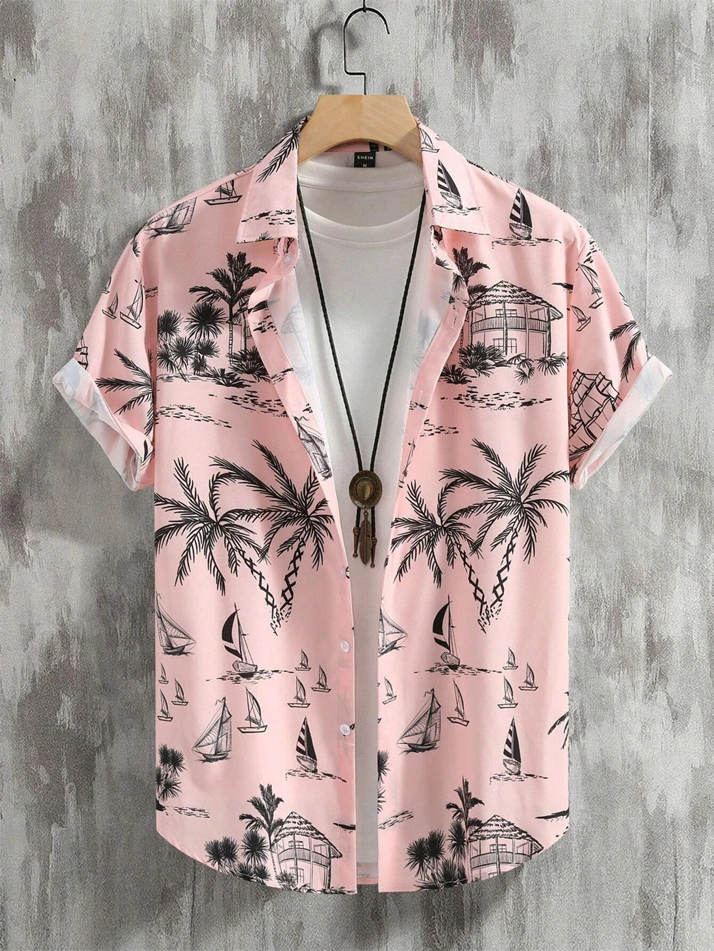 Men's Coconut Tree Graphic Print Short Sleeve Lapel Shirt Tops Men's Casual Button down Shirts Clothing Versatile Shirts