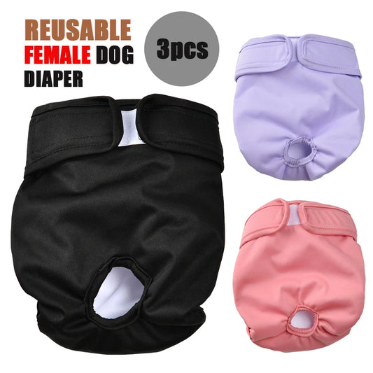 3pcs Female Dog Diapers Washable Reusable Puppy Nappies Physiological Pants Adjustable Pet Sanitary Panties Short for Girl Dogs