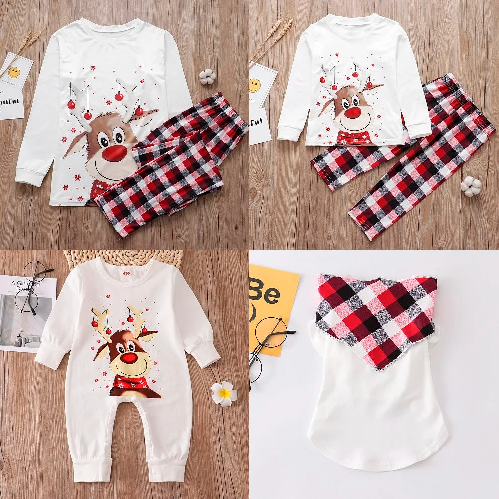 Family matching Christmas pajama set: Couple/child pajama top + pants,  Christmas pajama baby jumpsuit, pet dog clothes