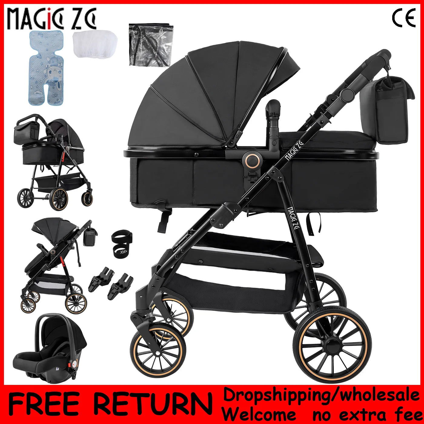 3-in-1 Baby Stroller Convertible Car Seat Carrier Newborn