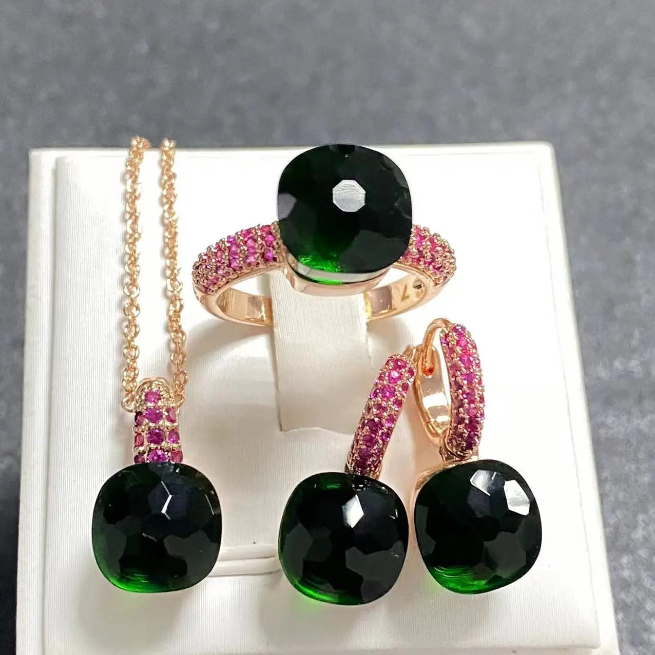 3Pcs/Set Women's Fashion Jewelry Gift Set - Rose Gold Plated Ring Earrings Necklace with Inlay Purple Zircon Crystal