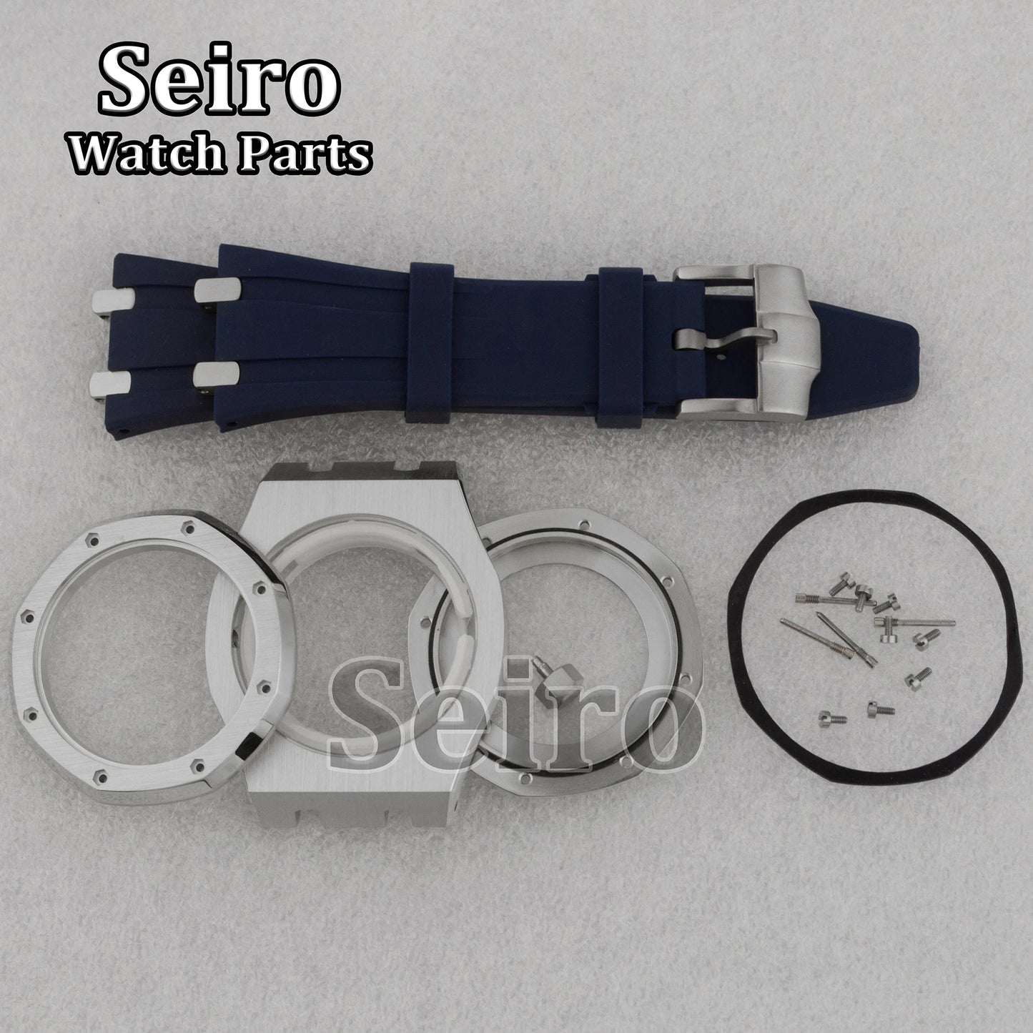 42mm Octagon Watch Case Rubber Strap Sapphire Crystal 10bar for 31.8mm Dial Royal Oak NH35 NH36 Movement Watch Modified Parts
