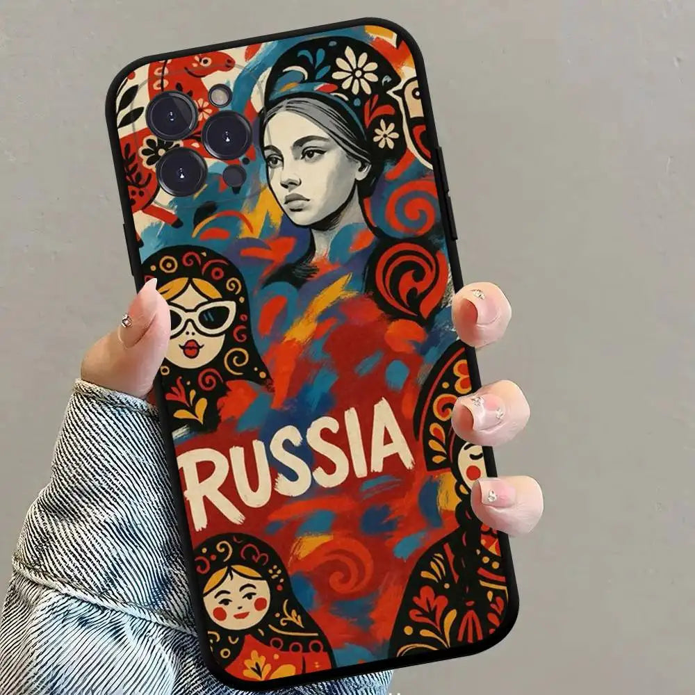 Russian Traditional Pattern Phone Case TPU Phone Case For Iphone17 Air 16 15 14 13 12 11 Pro Max Plus Cover Case