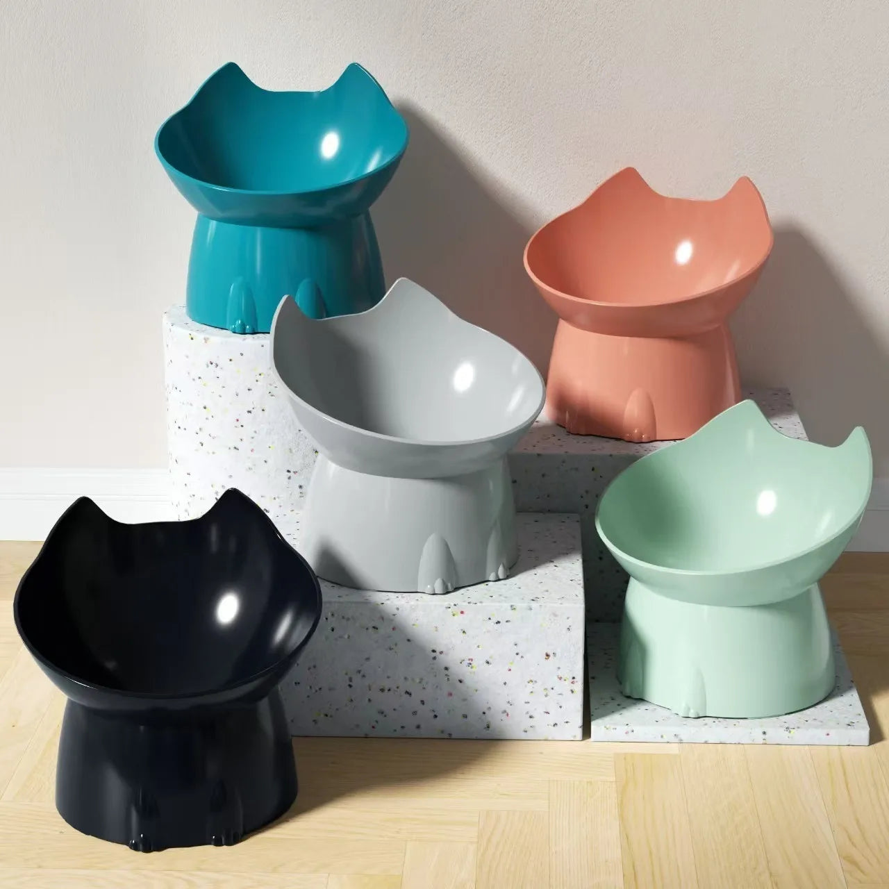 1pc WhiskerWare Elevated Cat Bowl Anti-Tip Plastic Raised Pet Feeding Dish with Tilted Edg 3e Neck Protection Kitty Food