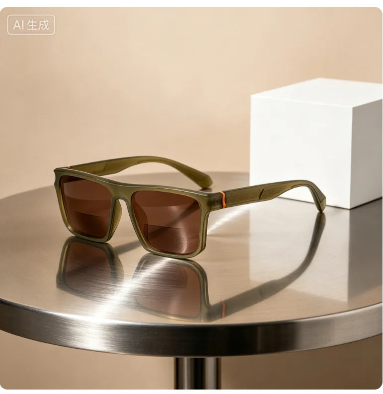 Men Women Square Bifocal Far Near Dual Vision Reading Glasses Trendy Driving Fishing Shade Presbyopia Eyewear Customize Lens