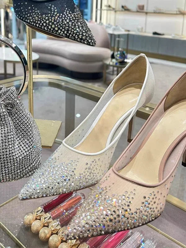 2026 European and American Women's New Mesh Pointed High Heels Shallow Mouth Sexy Fashion Shoes