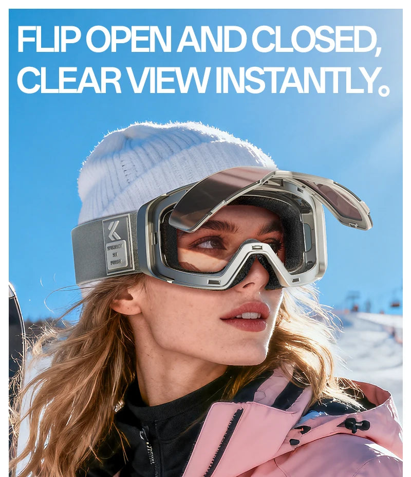 Kapvoe 2026 Skiing Eyewear Flip Ski Goggles Photochromic Snow Goggles Men Snowboard Mask Protection Glasses Snowmobile Winter