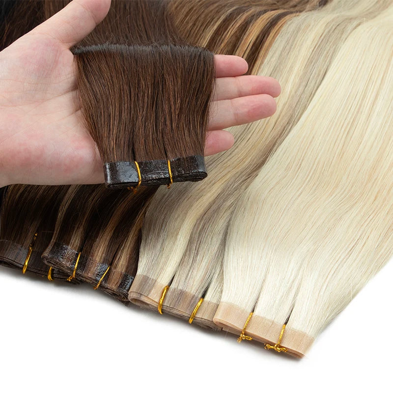 Seamless Natural Tape Weft  Long PU Skin Weft Tape in Human Extensions No Glue  Human Hair For Fine Hair 80cm Long Weft Bundles