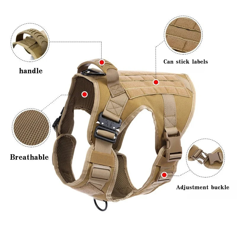 Tactical Dog Harness, Adjustable No-Pull Handle Service Vest Heavy Duty Pet Large Breed,  Dog Vest for Training Hunting Walking