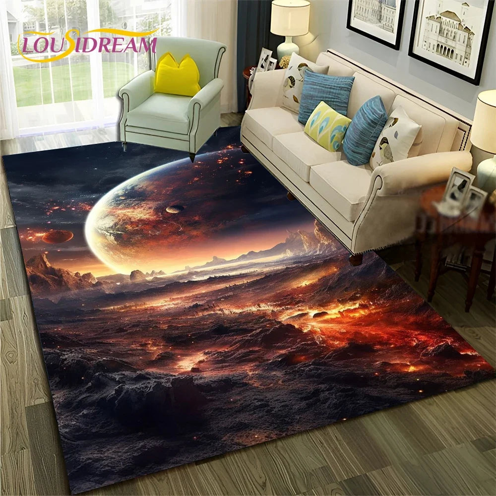 Galaxy Planet Star 3D Universe Space Carpet Rug for Home Living Room Bedroom Sofa Doormat Decor,Kid Area Rug Non-slip Floor Mat