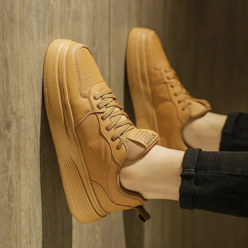 Men's Casual Sport Shoes Thick Bottom Invisible Heightening 10cm Rubber Outsole Synthetic Upper Breathable Lace-Up Sneakers