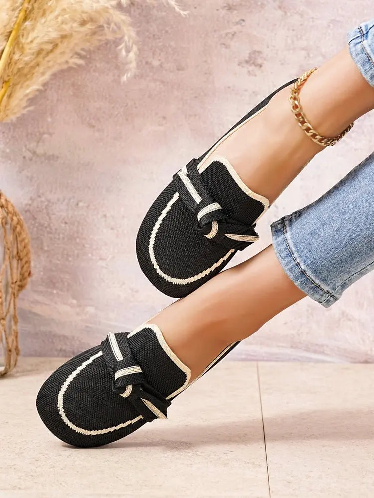 Women Flats 2025 New Knitted Breathable Flat Shoes Women Large Size Lightweight Loafers Anti-Slip Casual Flat Sneakers Women