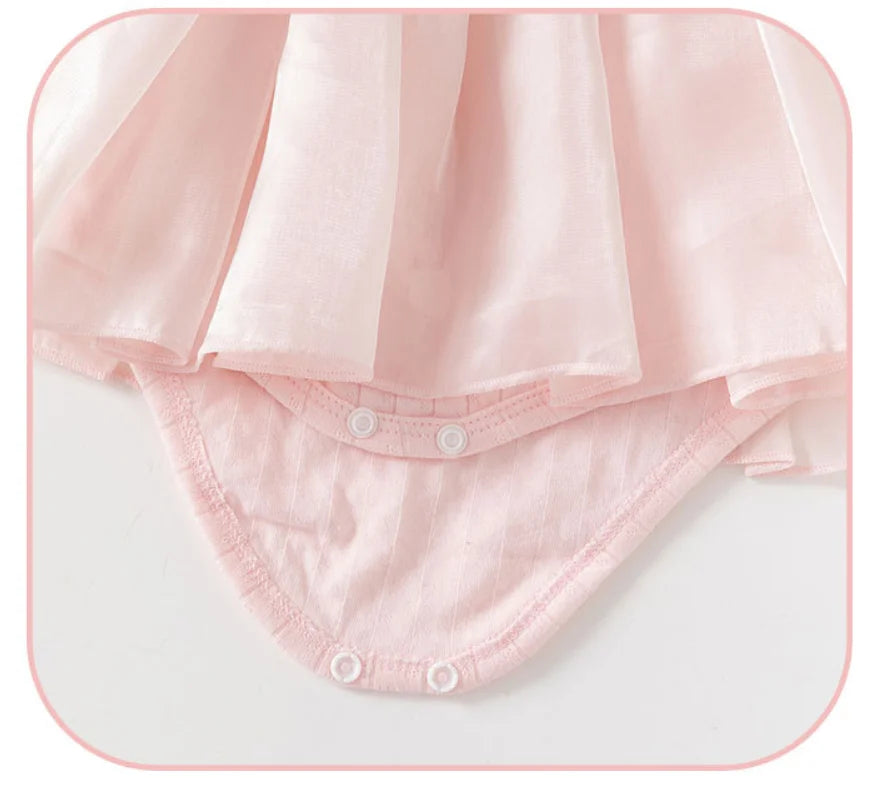 Spring Autumn Newborn Girls Clothes Korean Cute Bow Mesh Cotton Long Sleeve Princess Bodysuits+Hat Baby Boutique Clothing B038