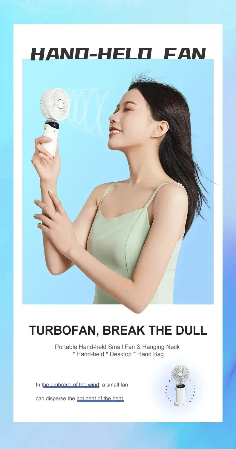 5-Speed Portable Handheld Mini Fan Foldable Neck Hanging Fans USB Rechargeable Fan with Phone Stand and Display Screen fan
