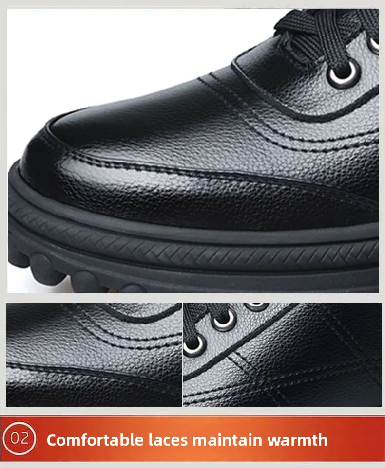Men's Winter Thickened Warmth Casual Shoes Fleece Lined Business Style Leather Shoes Low Top Lace up Comfortable Alligator Pa...