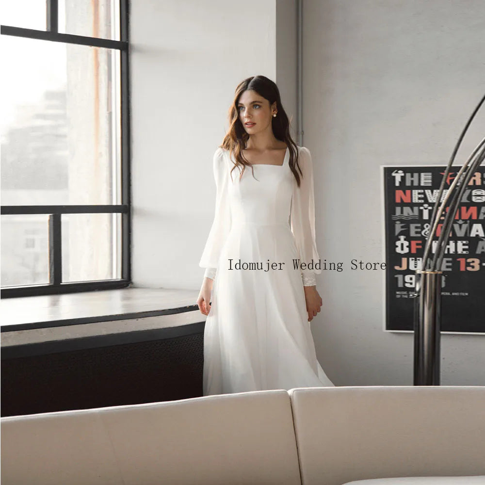 Tulle Beach Long Sleeves Wedding Dresses Customized 2025 Simple Long Sleeves White Ivory Bridal Gown Vestido De Noiva