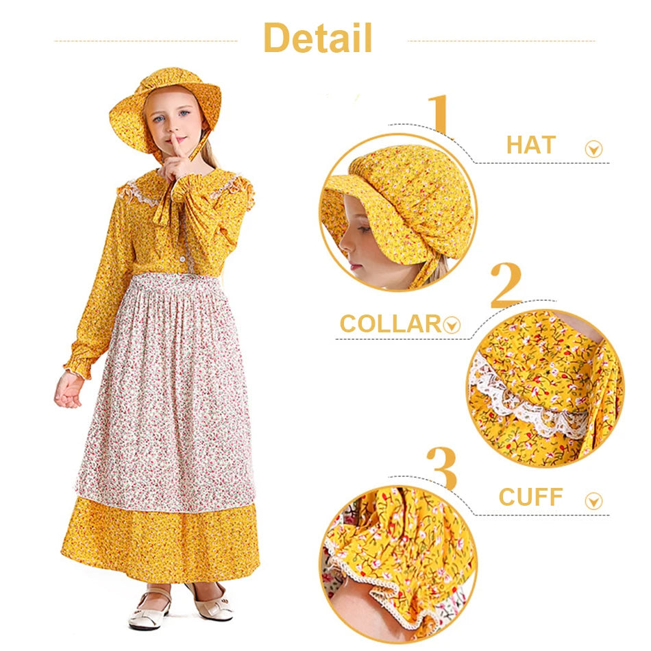 Frocks for Girls Kids Little Red Riding Hood Fairy Tale Drama Performance Costume Maid Suit Floral Pastoral Style Casual Dress