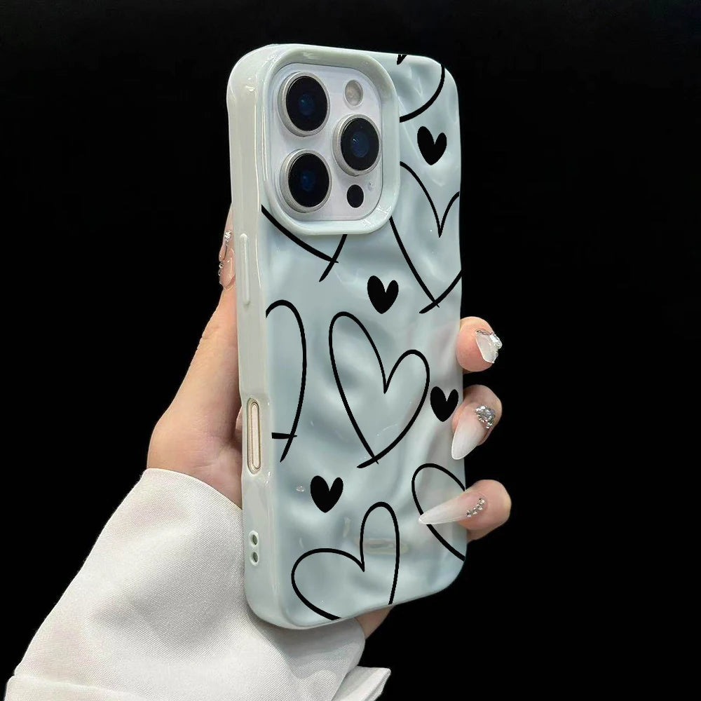 Line Love Heart TPU Candy Color Phone Case For iPhone 15 Pro Max 16 17 14 13 Pro Max 13 12 11 Plus Soft ShockProof Luxury Cover