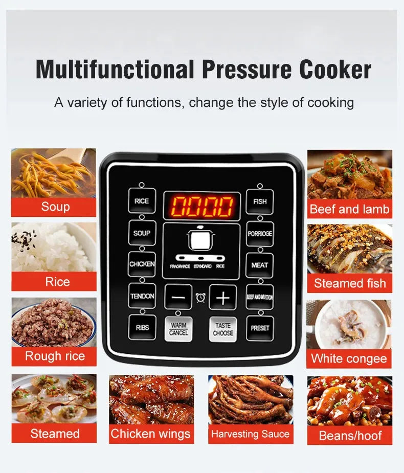Multifunction Electric Pressure Cooker Rice Meat Soup Cooking Intelligent Reservation Non-Stick Kitchen Pot For 110v 220v