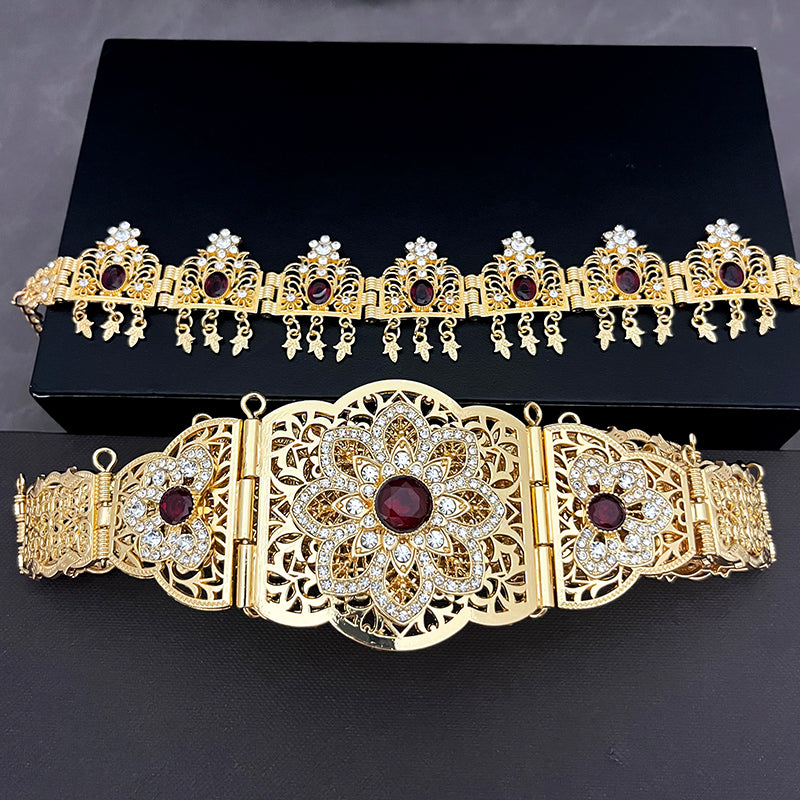 Morocco Caftan Wedding Belts Gold Plated Luxury Wedding Jewelry Set for Bridal Muslim Arabic Bridal Dress Chain Bride Accessory