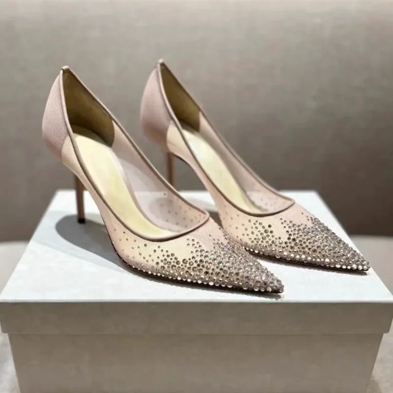 2026 European and American Women's New Mesh Pointed High Heels Shallow Mouth Sexy Fashion Shoes