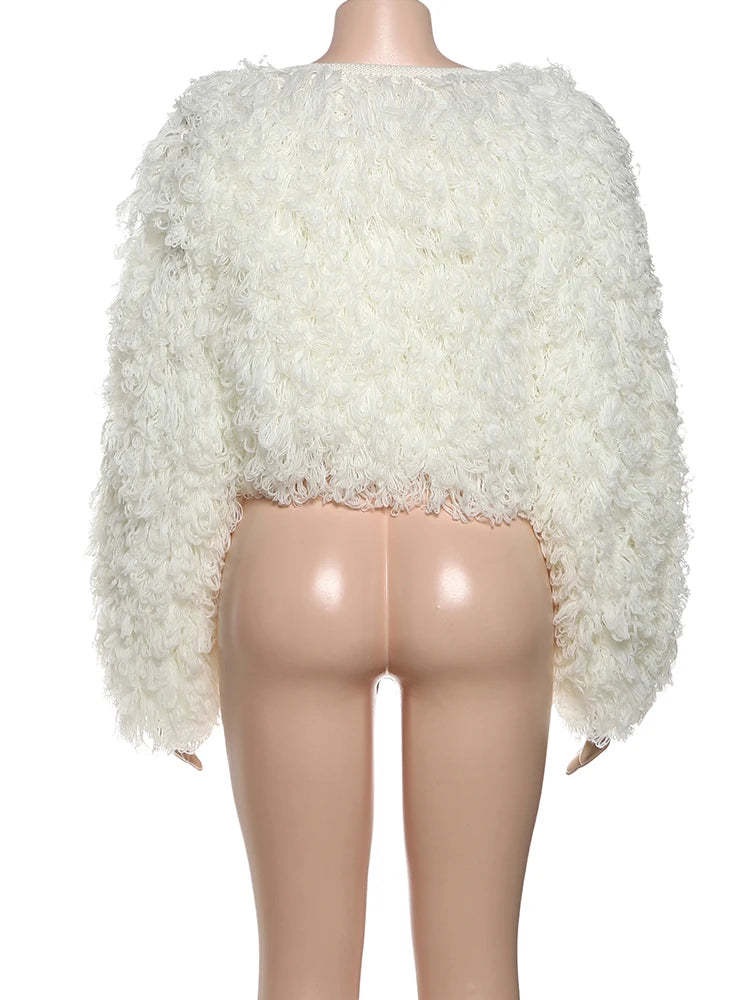 Nibber Street Fashion 2 Piece Set Woman o-Neck Full Sleeve Furry Tassel Sweater+Turtleneck Skinny Romper Causal Elegant Outfits