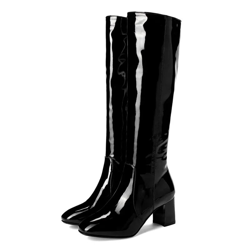 Women's Rubber Boots Female Shoes Zipper Sexy Thigh High Heels High Sexy Round Toe Winter Footwear Rain Ladies Leather Over-the-