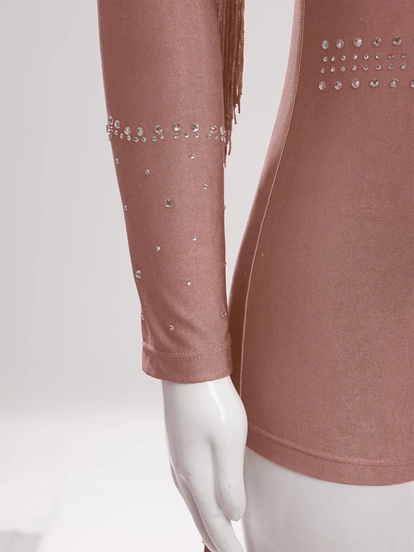 Girls Leotards Jumpsuit for Jazz Latin Skating Competition Costume Tassels Long Sleeve Rhinestones Bodysuit Modern Dancewear