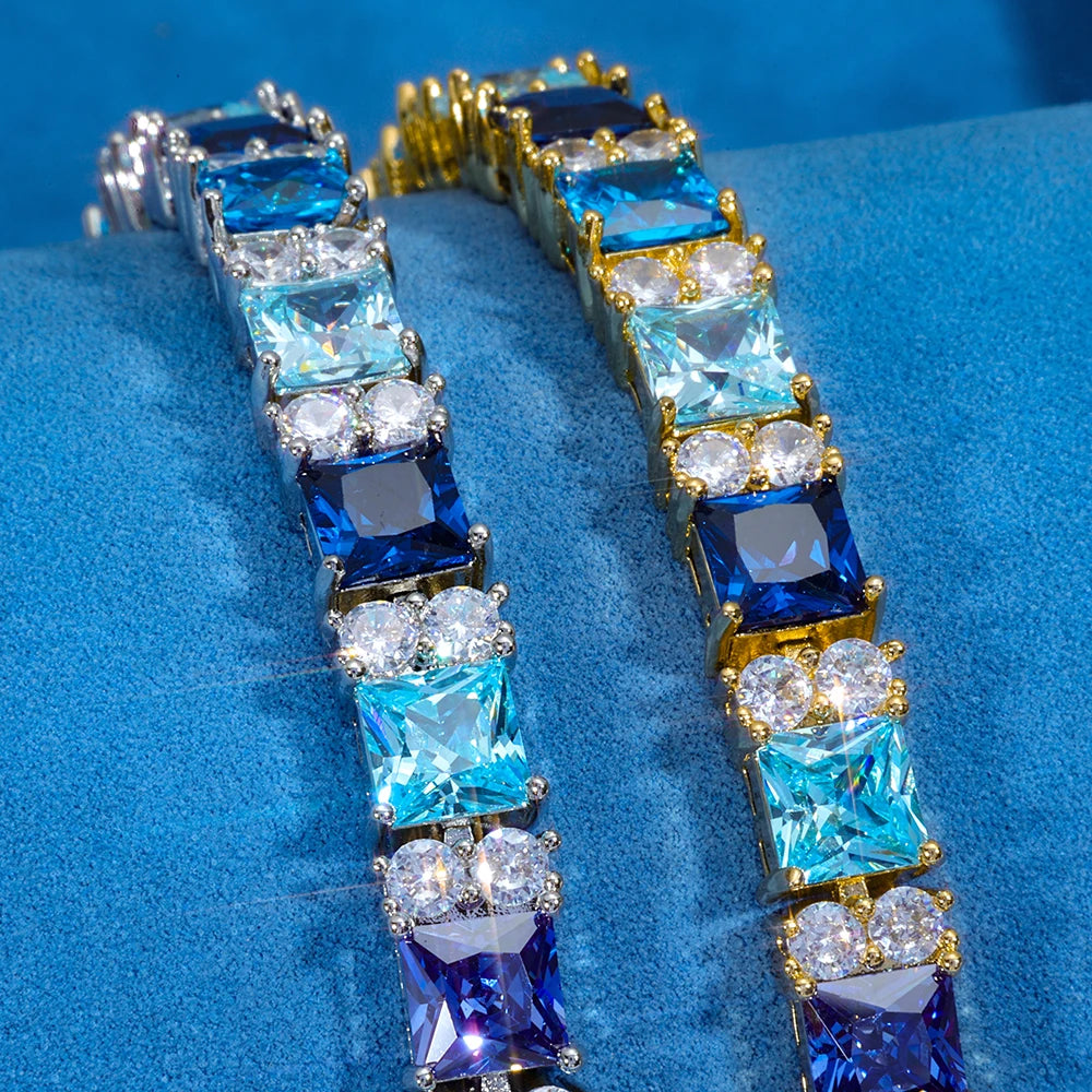 Hip Hop Iced Out Jewelry New 7MM Wide Inlaid Colorful Zircon Necklace Bracelet Fashionable Luxury Personalized Gift