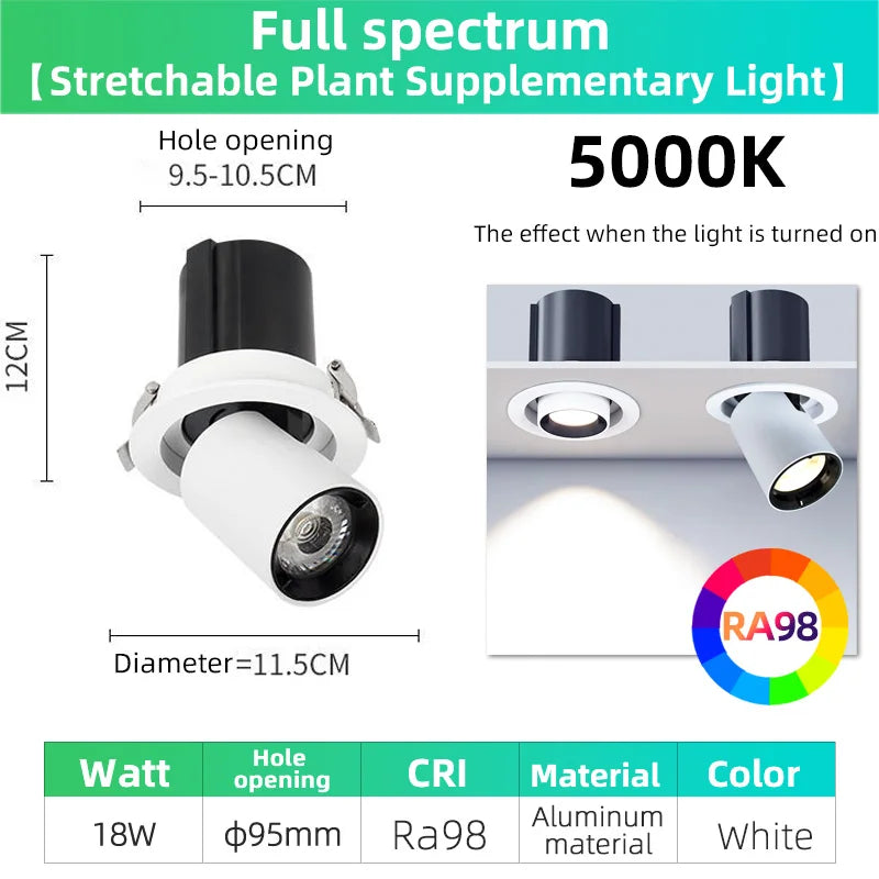 Full Spectrum Plant Fill Light Embedded Spotlight Tube Light Adjustable Angle Indoor Simulated Solar Green Plant Growth Light