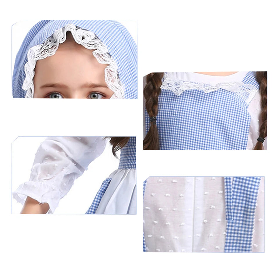 Frocks for Girls Kids Little Red Riding Hood Fairy Tale Drama Performance Costume Maid Suit Floral Pastoral Style Casual Dress