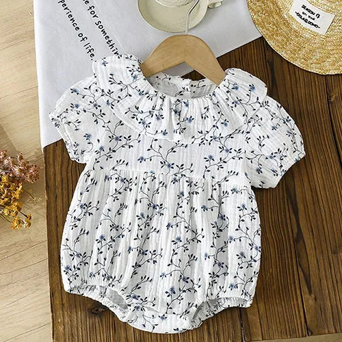 2025 New Summer Toddler Baby Girls Jumpsuit Short Sleeved Cotton Stripe Newborn Baby Girls Romper 0-24M Baby Girls Clothing