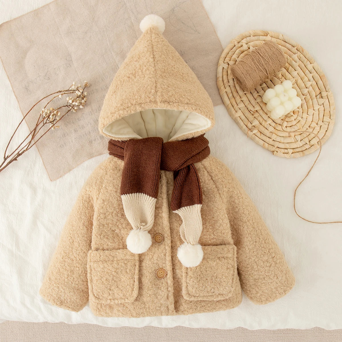 Winter New Thick Warm Baby Girl Coat, Christmas Party Children'S Clothes With Free Scarf (9 Months - 4 Years Old)