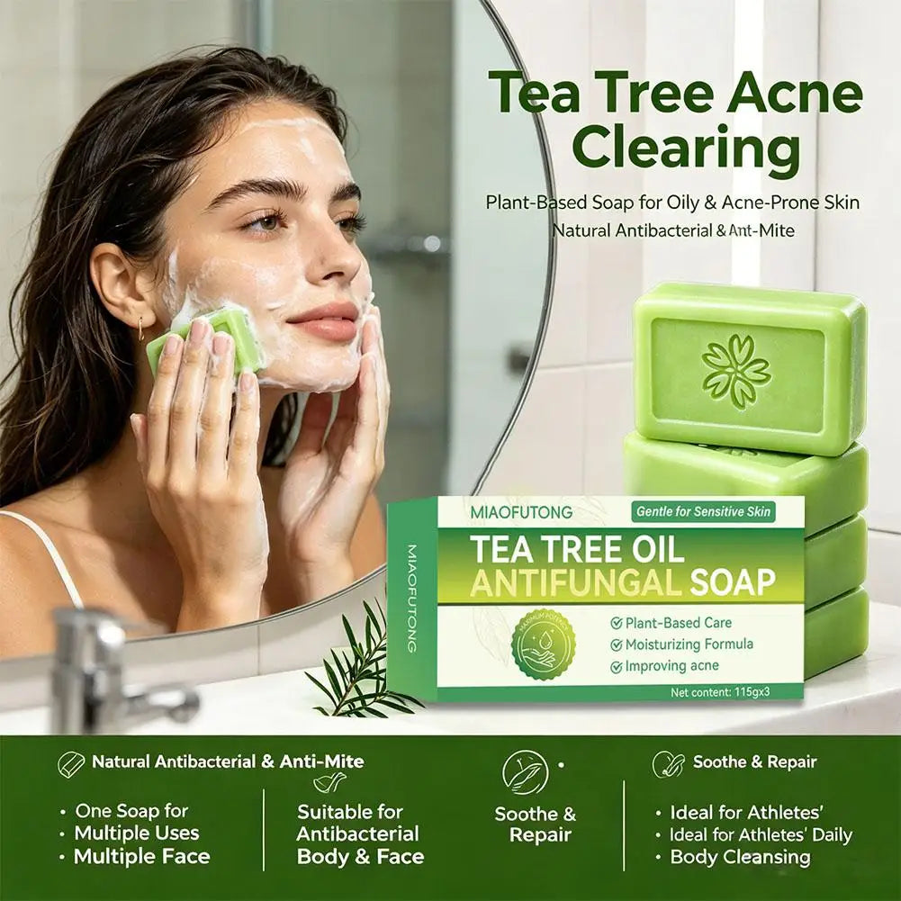 Tea Tree Soap for Face & Body Acne, 3pcs Tea Tree Oil Soap Bar for Face & Body Natural Skin Cleanser for Oily, Dry & Itchy Skin