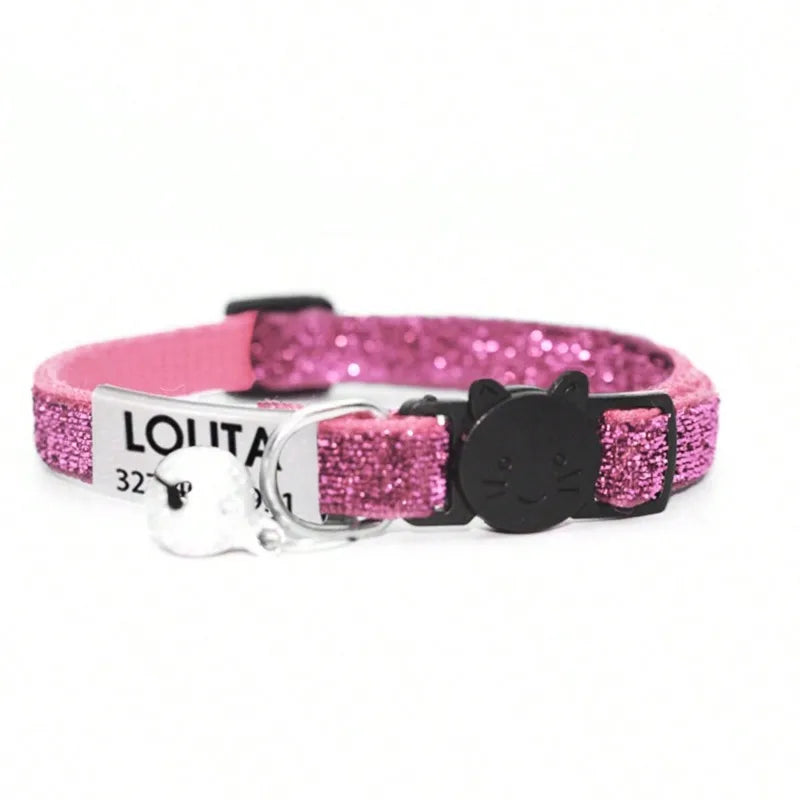Customized Glitter Cat Collar with ID Tag Safe Breakaway Cats Collars Quick Release Cute Necklace Free Engrave For Cats Kitten