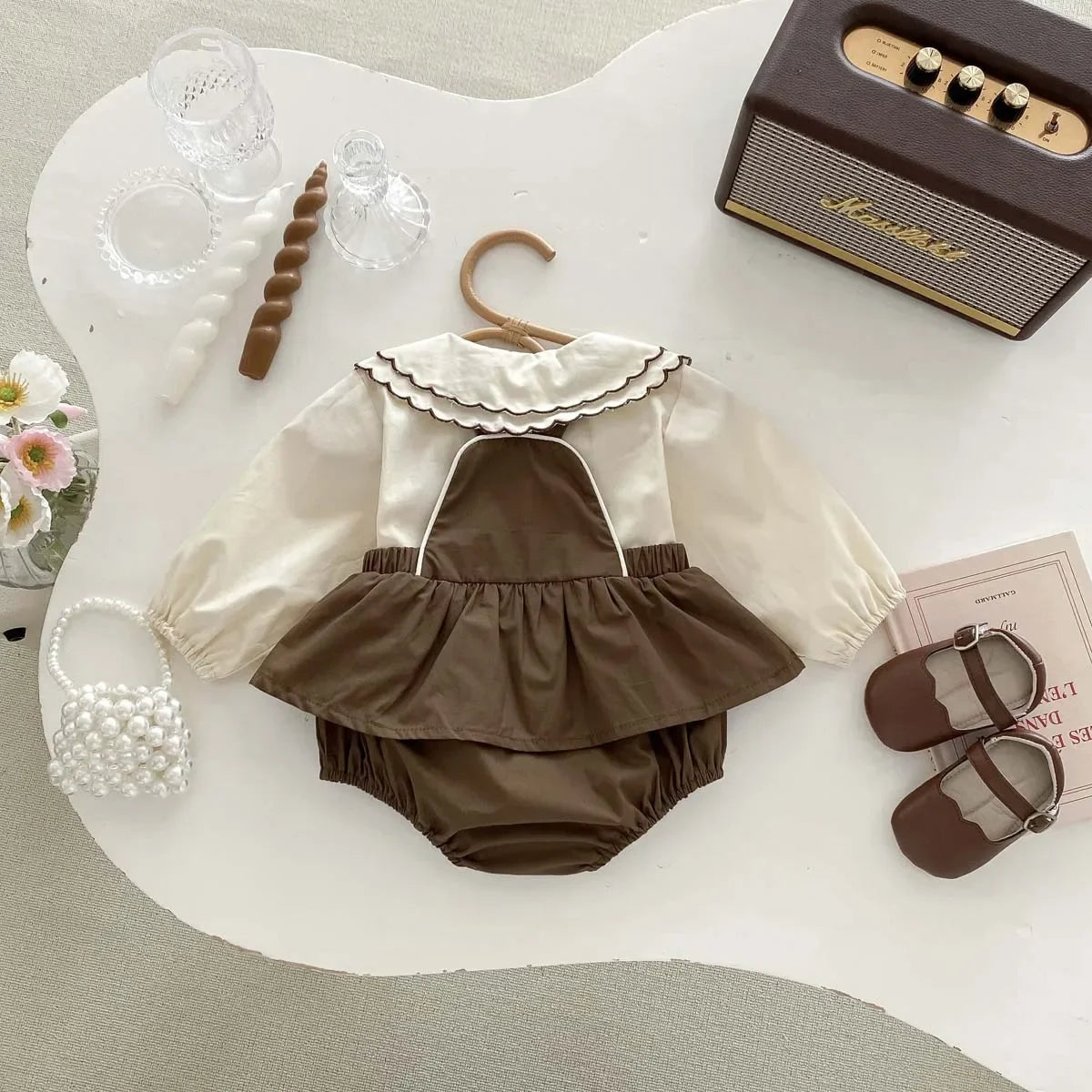 8761 Baby Clothing Set Spring 2024 New Girl's Suit Sleeveless Suspenders Skirt Short+Doll Collar Shirt Sweet Two Piece Suit